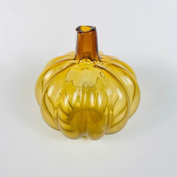 Art Glass Pumpkin Candle Holder Fall Halloween Decor - Picture 4 of 5